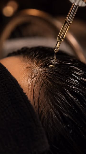 Pflege der Kopfhaut mit einer Pipette – Bild vom Diamond-Head-Spa-Profil